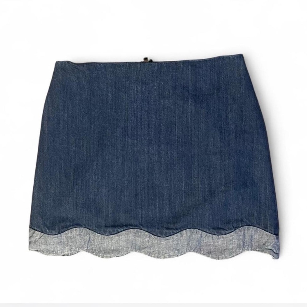 Bimba y Lola Dark Blue Denim Mini Skirt with Scalloped Hem EU 40